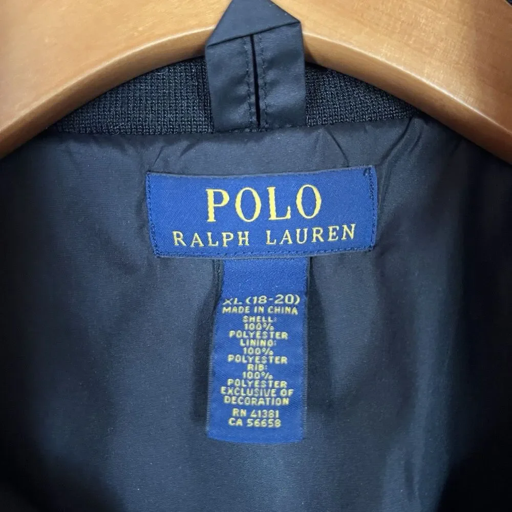Polo Ralph Lauren Hooded  Windbreaker Jacket Black Zip‎ Up Youth XL 18-20